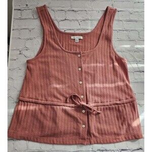 Free Assembly Women’s XL Sleeveless Button Front Ribbed Tank Top Pink